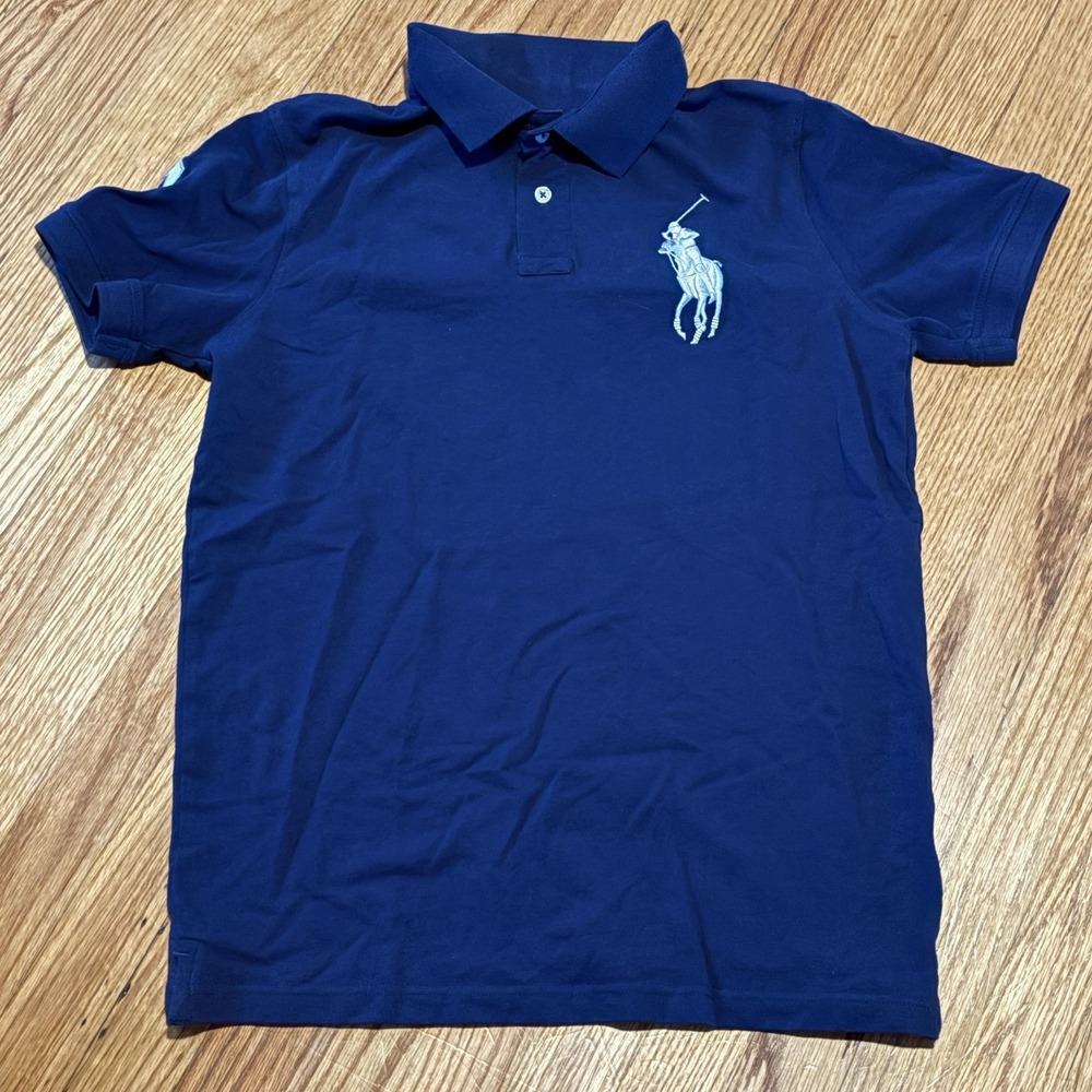 Polo Ralph Lauren Mens Med Navy Blue Big Pony Custom Slim Fit Short Sleeve Polo